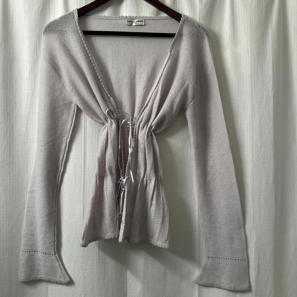 NWT Sophia Swire London Light Gray Ribbon Tie Front L/S Sweater | Size: Smalll